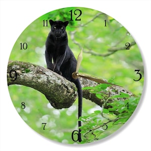 Panther Wall Clock Painted 12" made out of Vintage Vinyl Record, Panther Wall Decor, Modern Wall Decor, Idea Home Decor, Awesome Gift