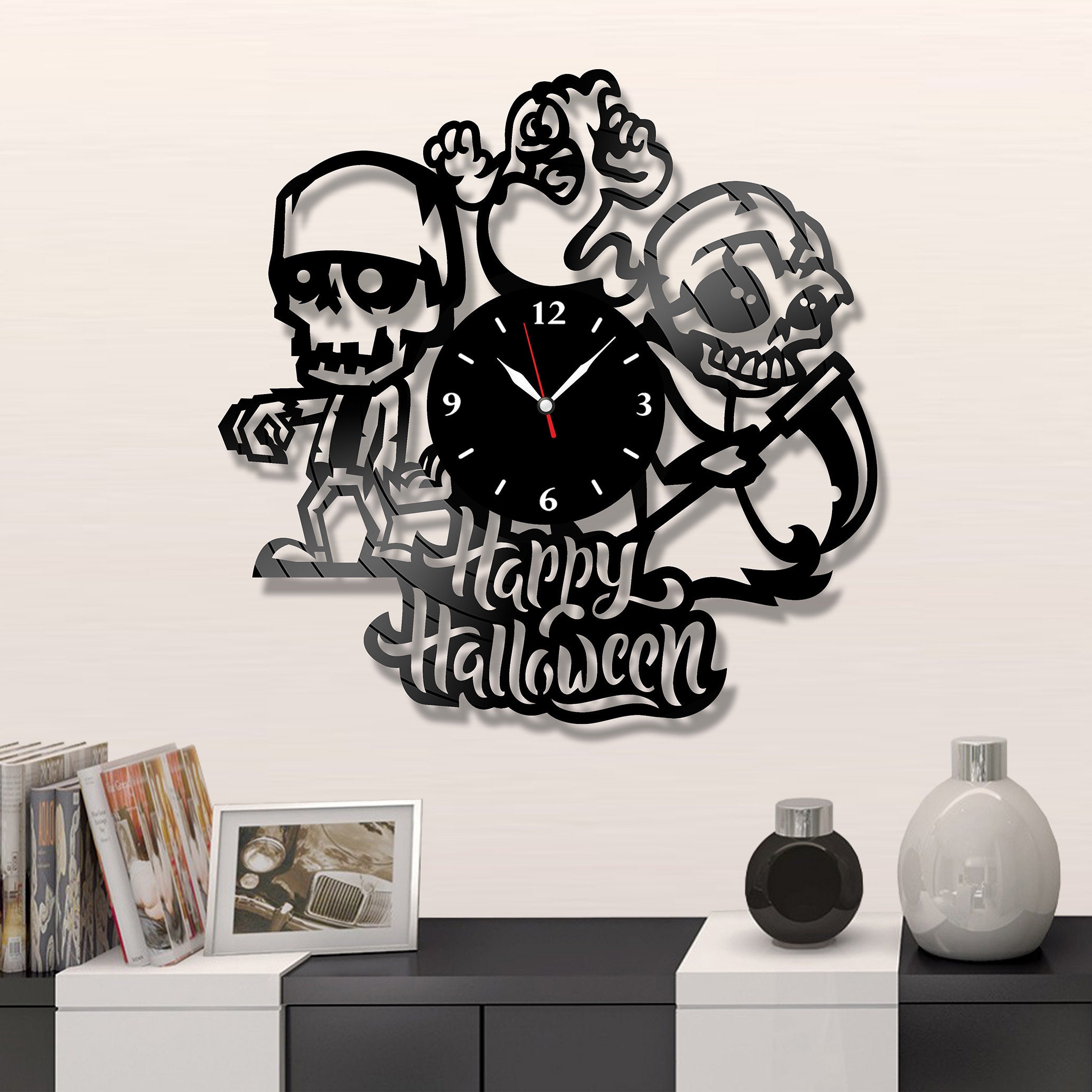 Vintage Vinyl Record Halloween Wall Clock: Spooky Home Decor - Etsy