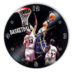 Vintage basketbalmuurklok met vinylplaten - sportdecoratie