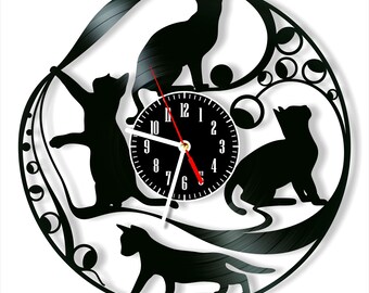 Vinyl Record Cat Wall Clock: Modern Home Decor (12 inch)