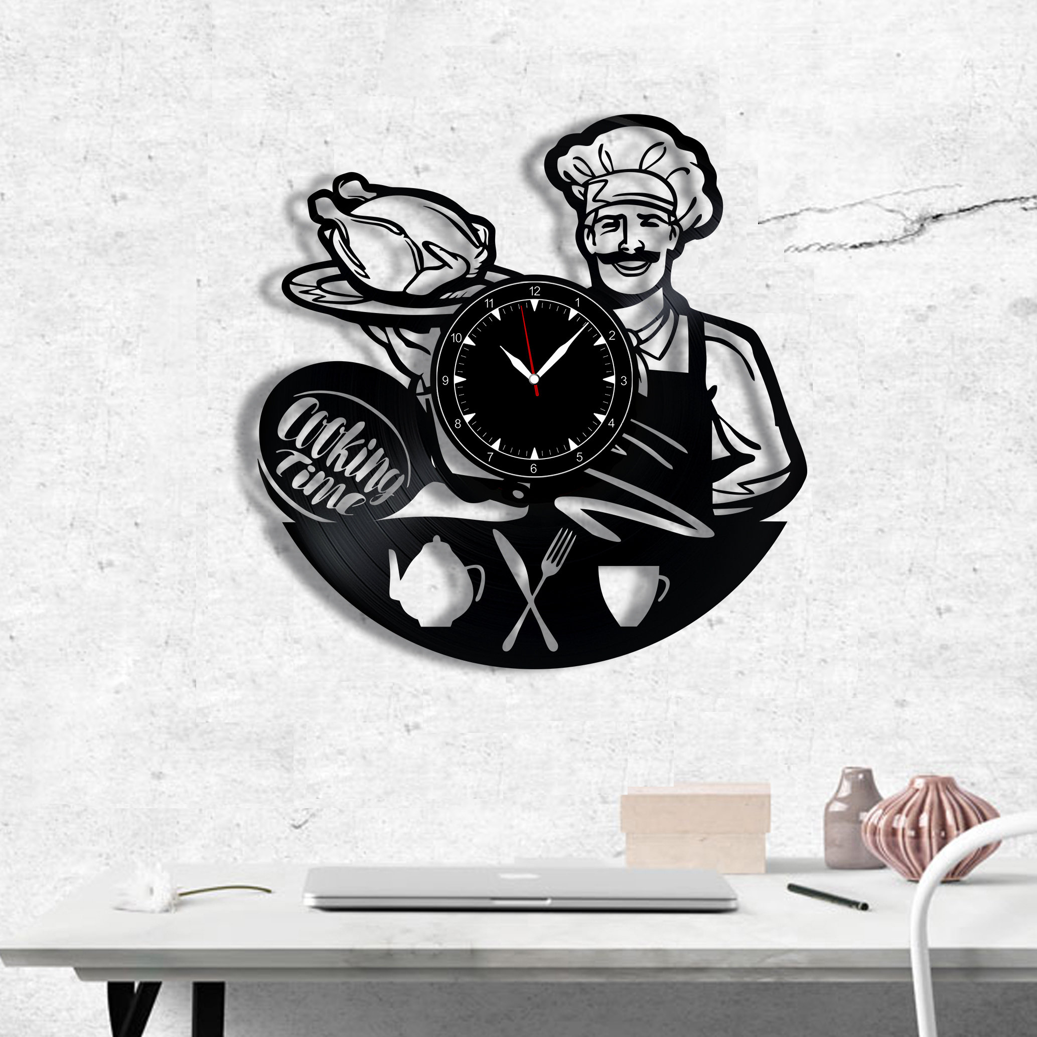 Personalized Vinyl Record Cook Wall Clock: Modern Kitchen Decor, Chef ...