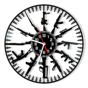 Gun Vinyl Record Wall Clock, Weapon Decor, Modern Home Decor