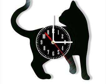 Cat Wall Clock: Vintage Vinyl Record, Modern Home Decor