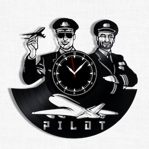 Pilot Vinyl Record Wall Clock: Modern Aviation Decor (12 inch)