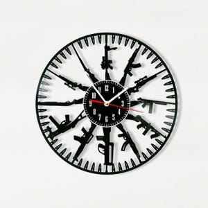Gun Vinyl Record Wall Clock, Weapon Decor, Modern Home Decor