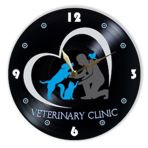 Veterinary Clinic Vinyl Record Wall Clock: Modern Vet Decor (12 inch)