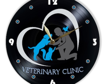 Veterinary Clinic Vinyl Record Wall Clock: Modern Vet Decor (12 inch)