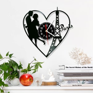 Horloge murale Paris disque vinyle : décor Tour Eiffel (12 pouces)