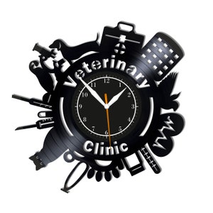 Veterinary Clinic Wall Clock: Upcycled Vinyl Record Decor