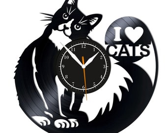 Personalized Vinyl Record Cat Wall Clock: Modern Home Decor (12 inch)