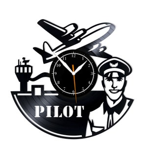 Pilot Vinyl Record Wall Clock: Aviation Decor Gift (12 inch)