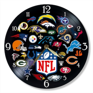 Football Team Vinyl Record Clock: Painted NFL Wall Decor