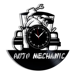 Personalized Auto Mechanic Wall Clock 12&quot; made out of Vintage Vinyl Record, Modern Wall Decor, Idea Home Decor, Awesome Gift