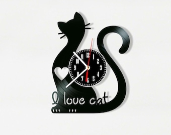 Vinyl Record Cat Wall Clock: Modern Home Decor (12 inch)