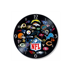 Football Team Vinyl Record Clock: Painted NFL Wall Decor