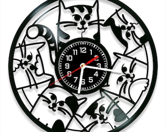 Cat Vinyl Record Wall Clock: Modern Home Decor (12 inch)