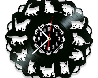 Vinyl Record Cat Wall Clock: Modern Home Decor Gift (12 inch)