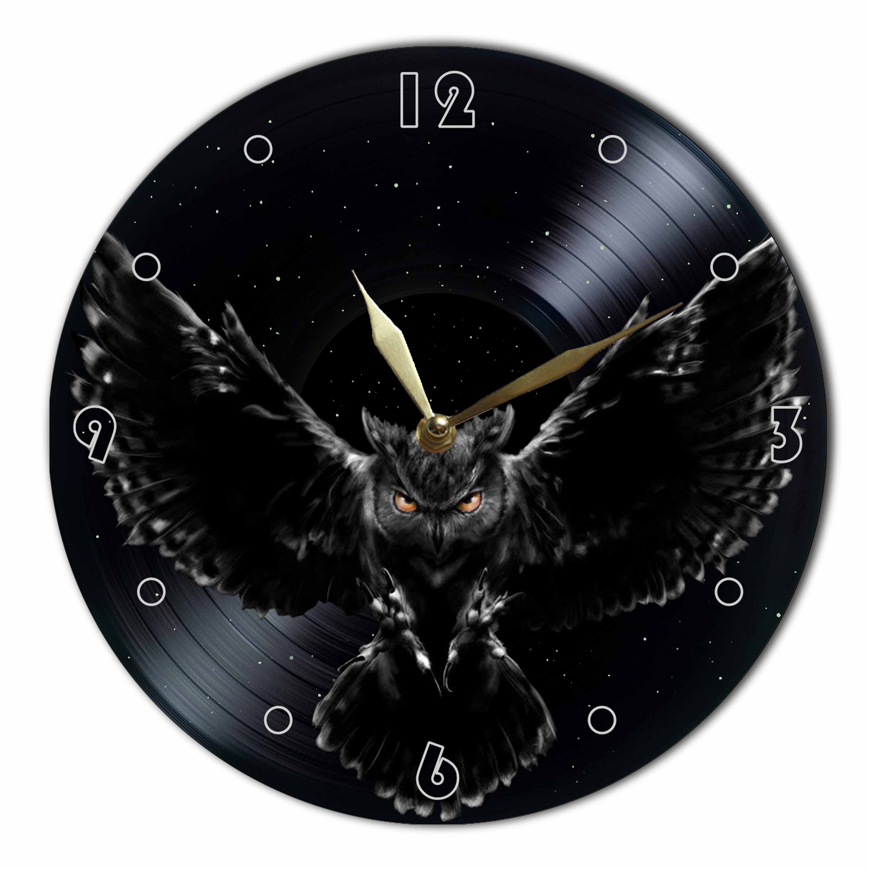 Owl Vinyl Record Wall Clock: 12" UV Ink Painted Decor