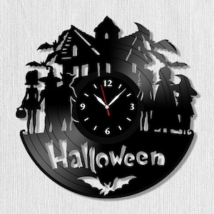 Halloween Wall Clock 12&quot; made out of Vintage Vinyl Record, Modern Wall Decor, Idea Home Decor, Awesome Gift