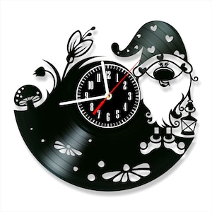 Gnome Vinyl Record Wall Clock: Modern Home Decor (12 inch)