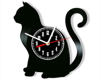 Personalized Vinyl Record Cat Wall Clock: Modern Home Decor (12 inch)