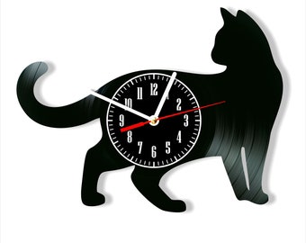 Vinyl Record Cat Wall Clock: Modern Home Decor (12 inch)