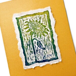 Girasole Linoleografia, Girasole Stampa a Blocchi, Arte Originale Girasole Dorato, Originale Stampa a Blocchi in Linoleografia Tirata a Mano Arte del Fiore del Sole