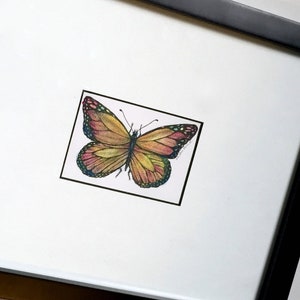 Butterfly Art Original Drawing, Framed Butterfly Ink and Watercolor Drawing, Butterfly Art, Original Ink Drawing, Framed ArtWatercolor