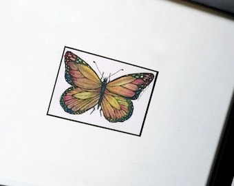 Butterfly Art Original Drawing, Framed Butterfly Ink and Watercolor Drawing, Butterfly Art, Original Ink Drawing, Framed ArtWatercolor