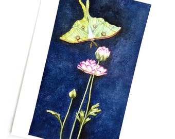 Luna Dreams Art Print, Luna Moth Art Print, Luna Moth Print from Watercolor Painting, Unframed Luna Moth Art, Luna Moth and Flower Art