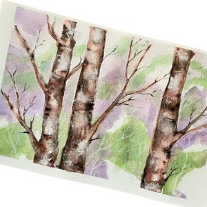Winter Trees Original Art, Watercolor of Winter Original Art, Original Winter Landscape, Lavender Green Brown Winter Unmatted & Unframed Art
