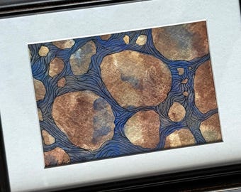 Original Watercolor Painting - Abstract Rocks and Water - Framed Wall Art
