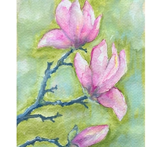 Pink Magnolias Original Art, Watercolor of Pink Magnolia Blossoms Original Art, Original Floral Art, Magnolia Branches Watercolor Painting