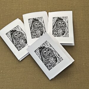 Set of Owl Note Cards, Blank Card Set, Owl Block Print Art Note Cards, Barred Owl Blank Card Set of FOUR, Art from Original Block Prints image 5