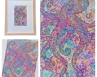 Octopus Original Watercolor Painting, Framed Playful Octopus Original Painting, Maine Art