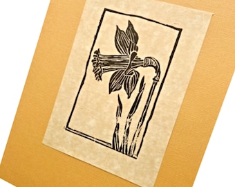 Daffodil LinoCut, Daffodil Blockprint, Original Daffodil Art, Black White Daffodil Art, Daffodil Original Hand Pulled Lino Block Print
