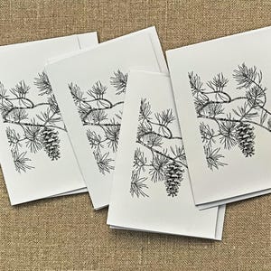 Set notitiekaarten dennenappeltak, blanco kaartenset, dennenappel kunst notitiekaarten, blanco kaarten set van VIER, kunst uit de originele tekening, kerstkaarten