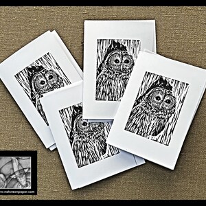 Set of Owl Note Cards, Blank Card Set, Owl Block Print Art Note Cards, Barred Owl Blank Card Set of FOUR, Art from Original Block Prints image 4