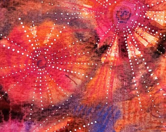 Cosmic Urchins Original Watercolor Painting, Maine Artist Small Matted Art