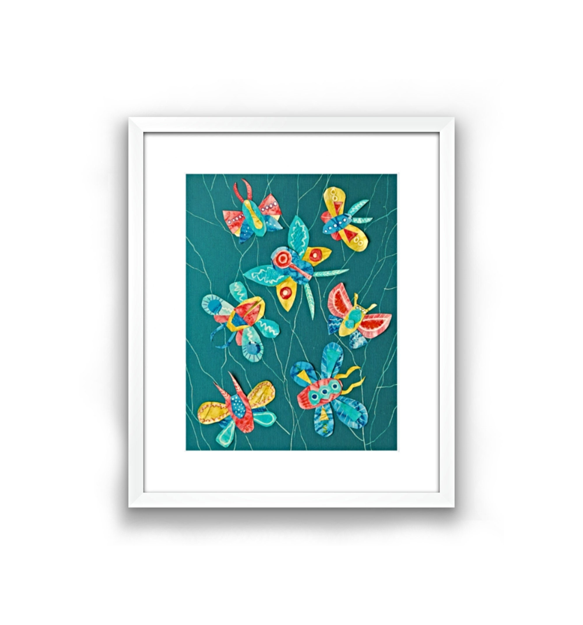 Paper Collaged Insects Fancful Flying Insects Paper Collage, Butterfly & Moth Handpainted and ...