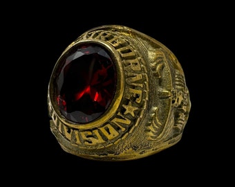 RARE! Original 101st Airborne Paratrooper 10K Solid Gold 1960-70&#39;s Army Theater Ring Red Gemstone Wearable History Collection Vintage Gift