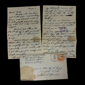 Raro y original piloto de B-26 de la Segunda Guerra Mundial, Capitán Craig "En algún lugar de Francia", 1945, Novena Fuerza Aérea, carta militar de primera línea manuscrita, regalo histórico