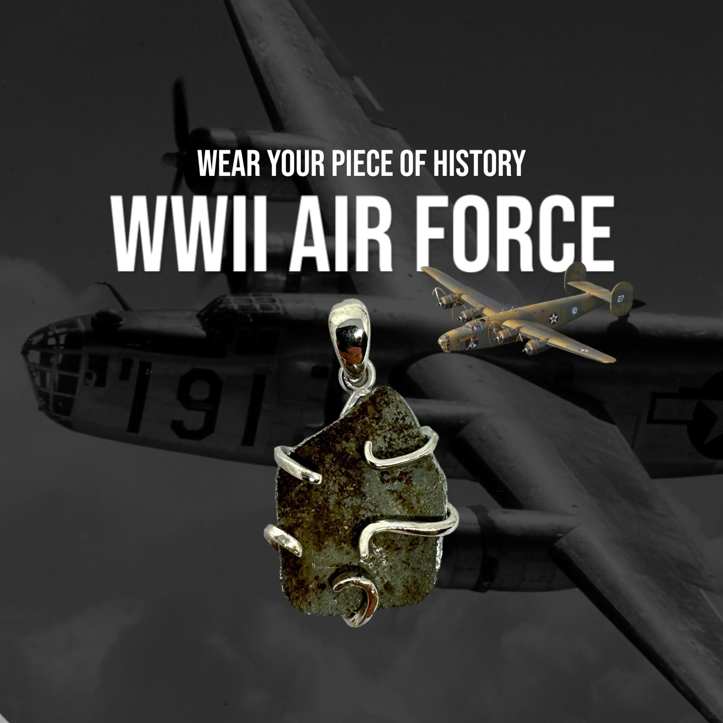 WWII B-24 Aircraft Metal Pendant: Sterling Silver, 8th Air Force (C.O.A.)