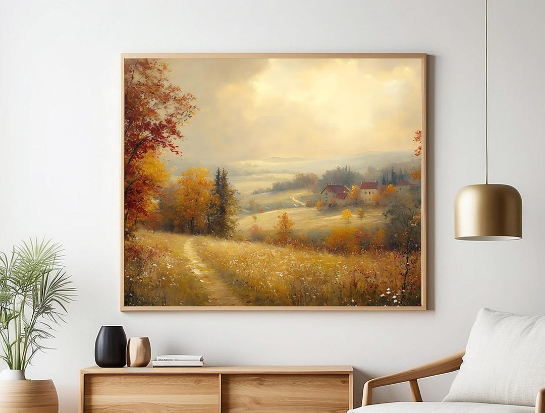 Printable Vintage Autumn Wall Art, Rustic Home Decor, Fall Forest Art ...