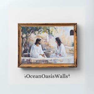 Jesus And Woman At The Well Painting, Samaritan Woman New Testament Printable, Bible Story Art, Water Of Life, Jesus And Samaritan Woman Art