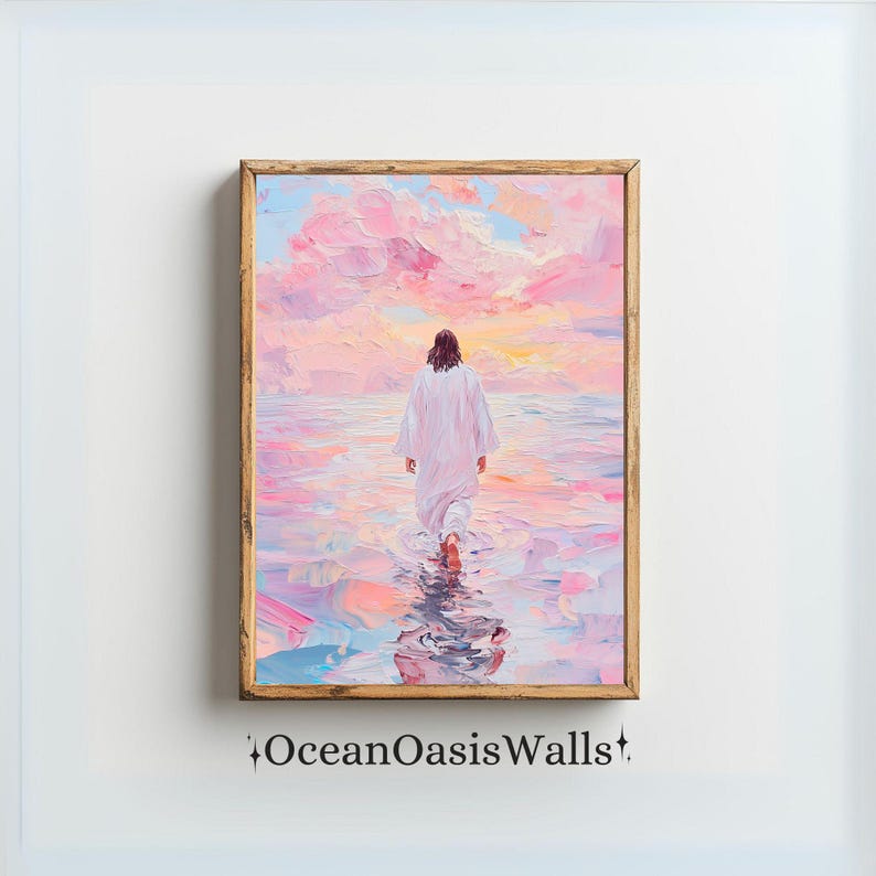 Jesus Walking On Water Canvas Religious Painting, Savior Wall Art, Christian Wall Art, Jesus Wall Decor, Jesus In Nature Digital Print
