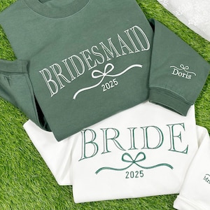 Custom Embroidered Bride Sweatshirt with Bow, Personalized Bride Crewneck, Sweatshirt, Embroidered Sweater, Bridal Shower Gifts - Engagement