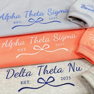 Custom Embroidered Sorority Sweatshirt, Coquette Bow Crewneck Shirt, Sorority Hoodie, Besties Gifts For Her, Gift For Girl Class of 2026