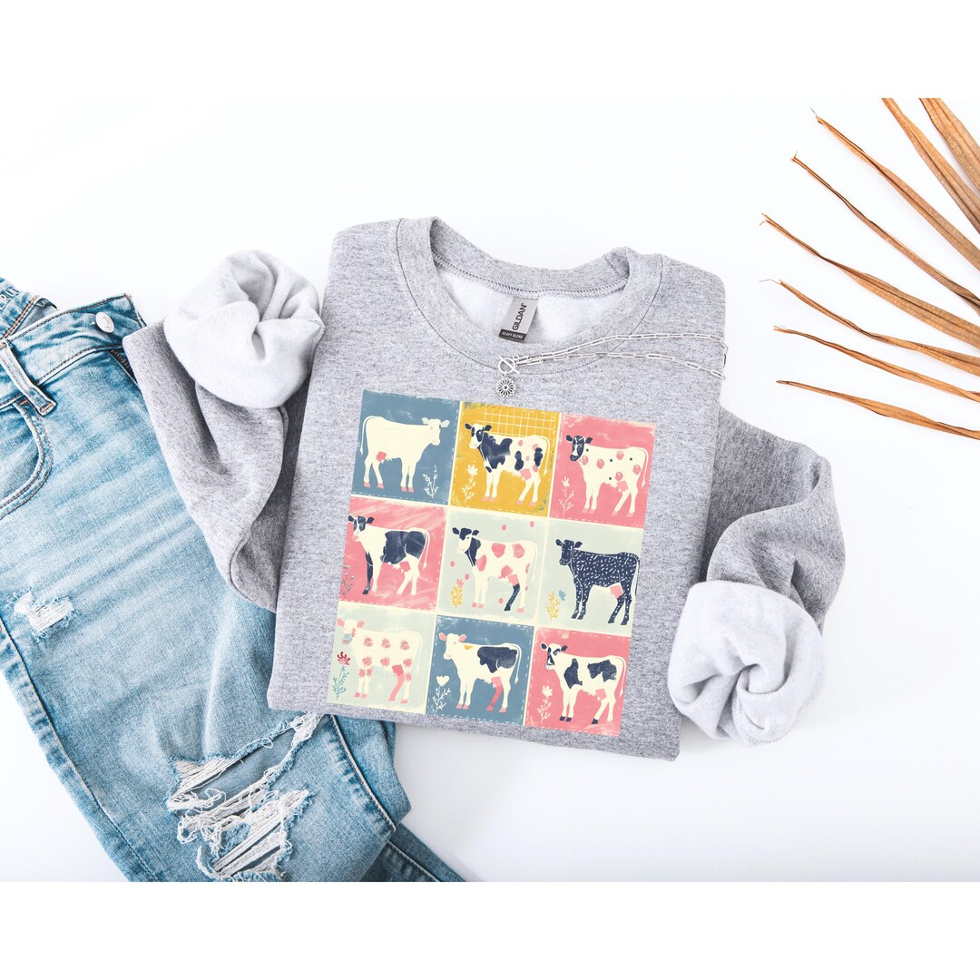 Cute Cow Pattern Crewneck Sweatshirt - Animal Lover Gift, Farmhouse ...