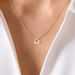 Zierliche offene Herz Halskette aus 14K Solid Gold, Zierliche Herz Anhänger Halskette, Solid Gold Halskette, Jubiläum Schmuck, Minimalistische Halskette